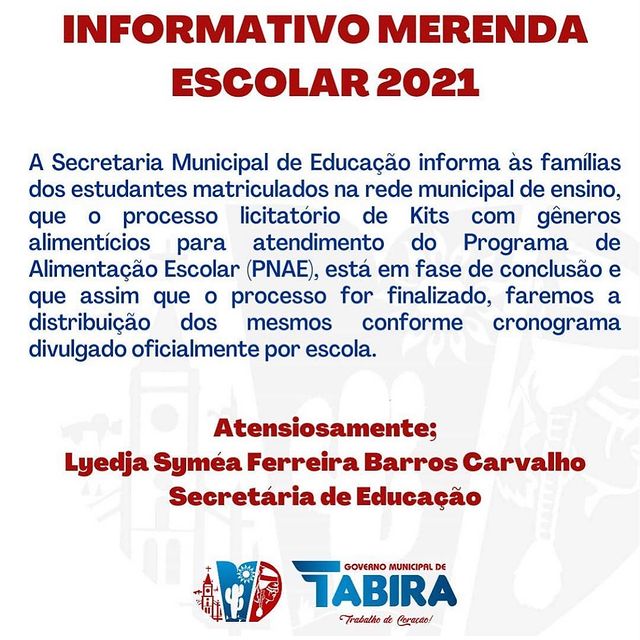 Read more about the article Informativo merenda escolar