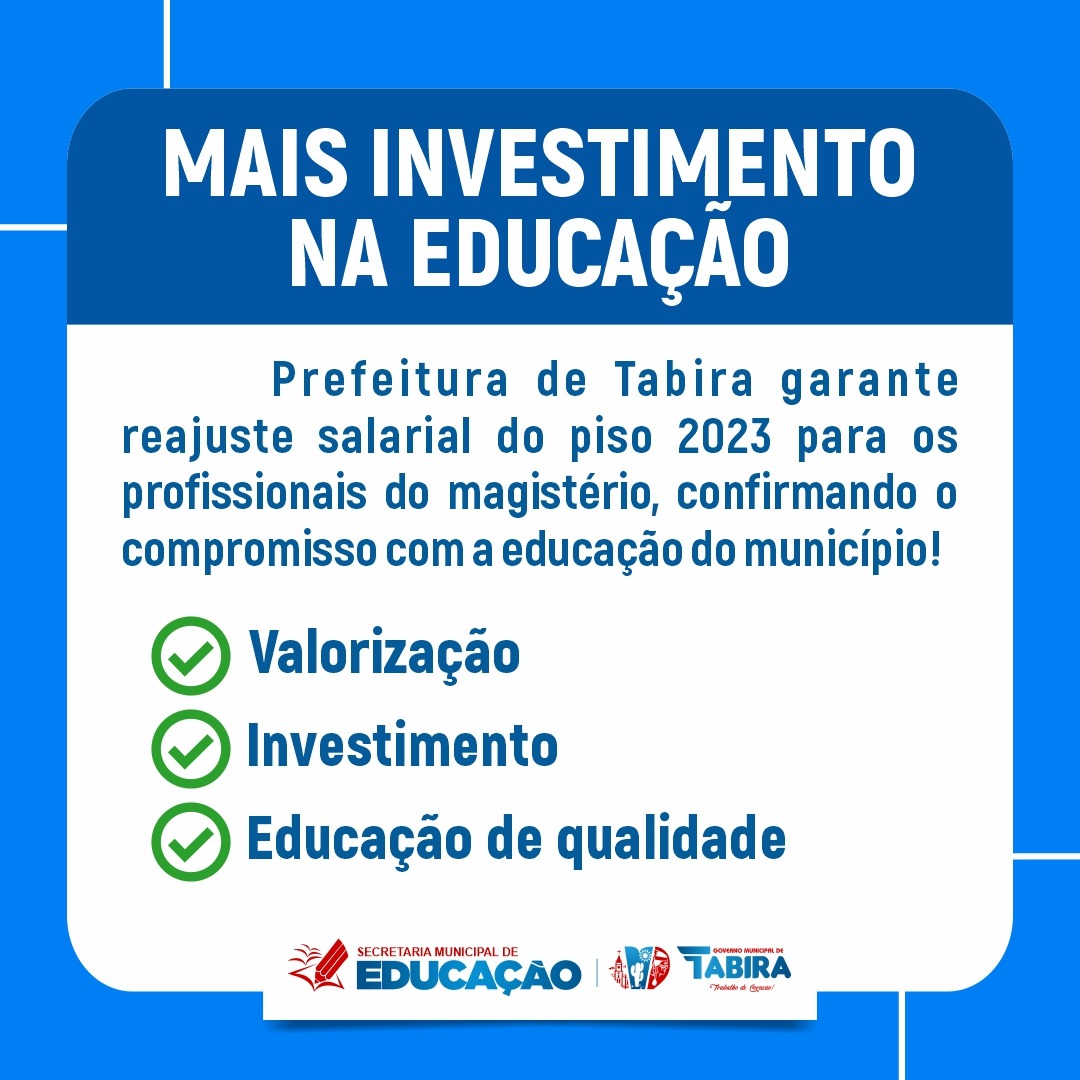 Read more about the article Prefeitura de Tabira garante reajuste salarial do piso 2023 para os profissionais do magistério